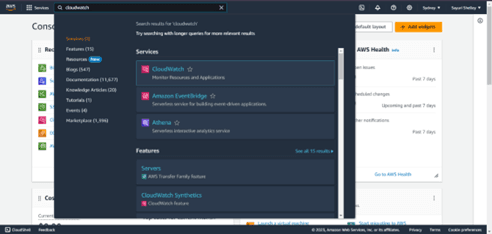 Fig 9.3: Search for CloudWatch services