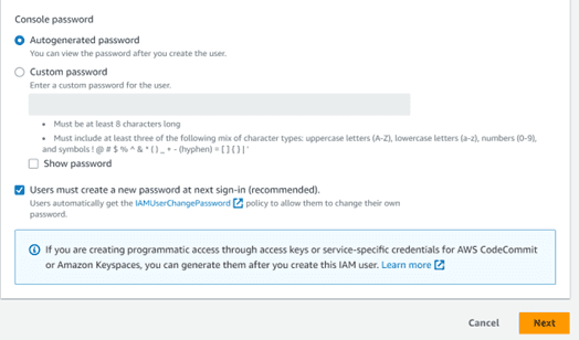 Creating a user in IAM