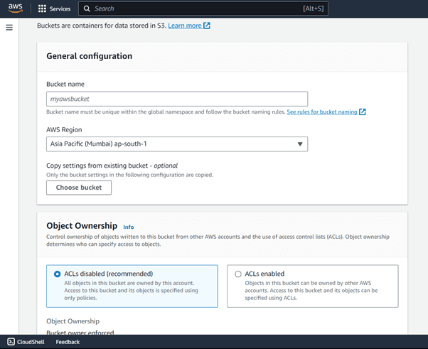 Figure 2: Bucket Configuration Page